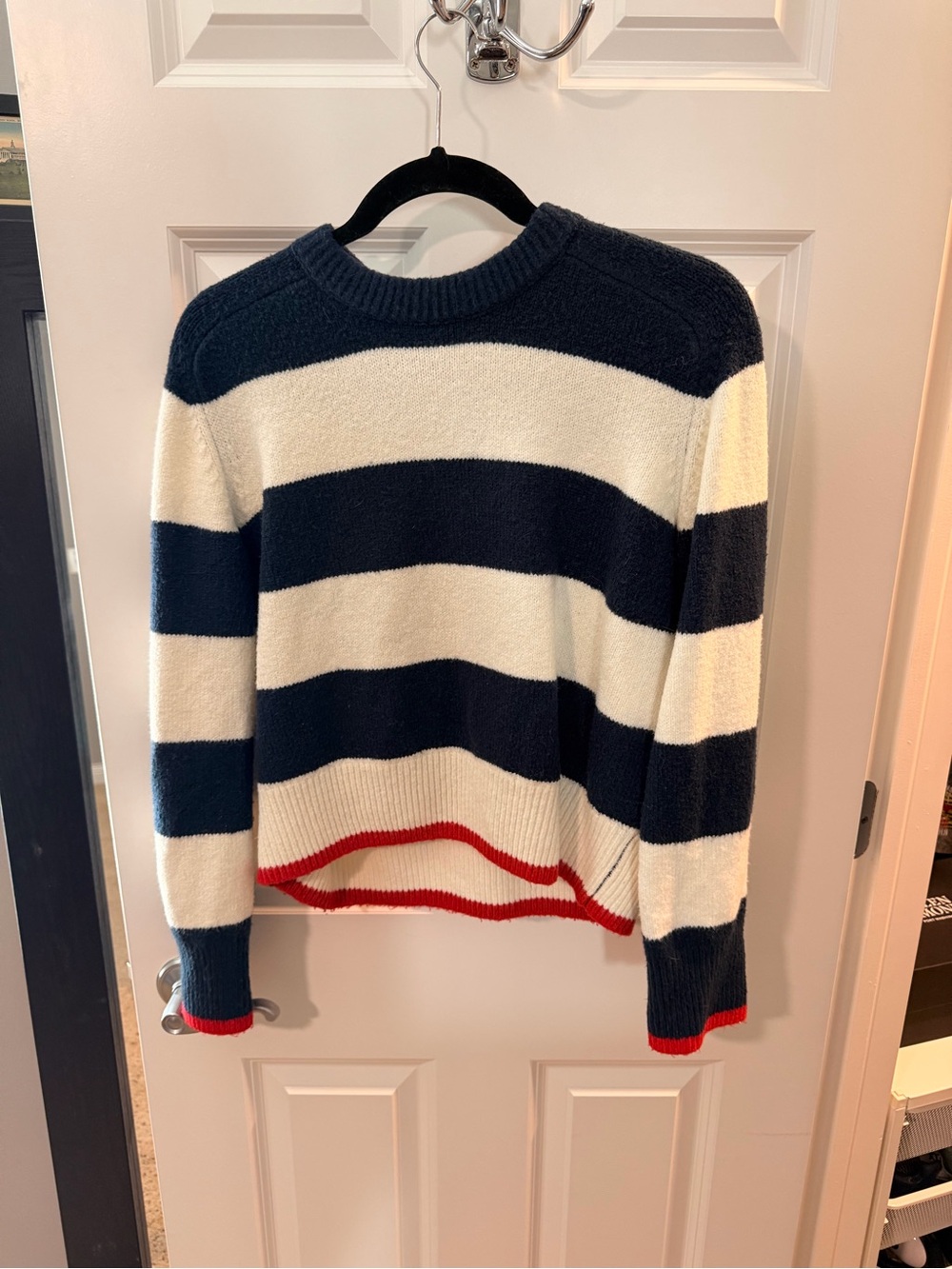 Abercrombie & Fitch Navy, Cream & Red Striped Crew Sweater